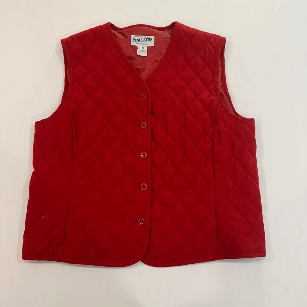 Pendleton Quilted Diamond Stitch‎ Vest Womens Medium Red Button Front | Classic